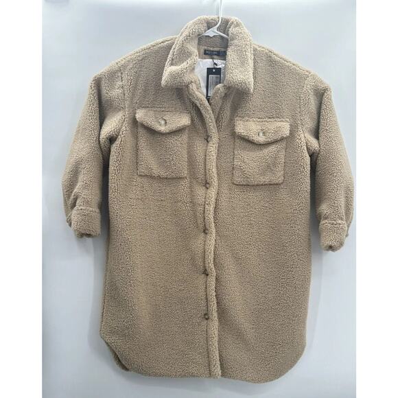 Nasty Gal, Plus Size Longline Borg Jacket, Tan, Size 18 Shacket NWT - Picture 9 of 11